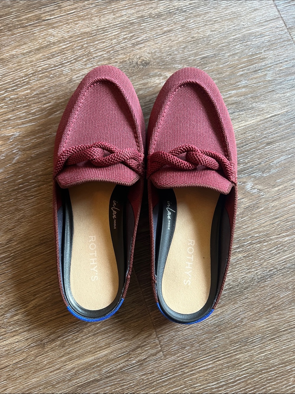Rothy's Women's Loafer Mules with Braided Detail in the color Auburn. Size 8